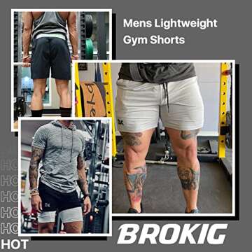 BROKIG Men's Lightweight Gym Shorts,Bodybuilding Quick Dry Running Athletic Workout Shorts for Men w...