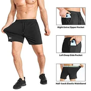 BROKIG Men's Lightweight Gym Shorts,Bodybuilding Quick Dry Running Athletic Workout Shorts for Men with Pockets(Black, Medium)