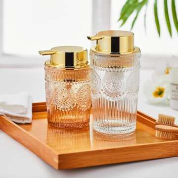 LEICURACE Foaming Hand Soap Dispenser,Glass Foam Soap Dispenser,Toothbrush Holder,Refillable Liquid ...