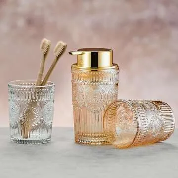 LEICURACE Foaming Hand Soap Dispenser,Glass Foam Soap Dispenser,Toothbrush Holder,Refillable Liquid Soap Dispenser,Lotion Dispenser (S-Gold-Foaming)