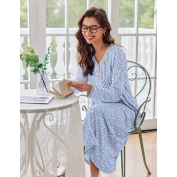 Ekouaer Women's Long Sleeve Nightgown - Sleepwear S-4XL