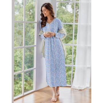 Ekouaer Women's Long Sleeve Nightgown - Sleepwear S-4XL