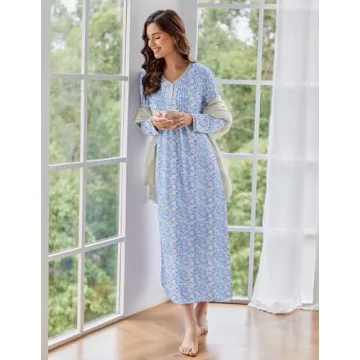 Ekouaer Women's Long Sleeve Nightgown - Sleepwear S-4XL