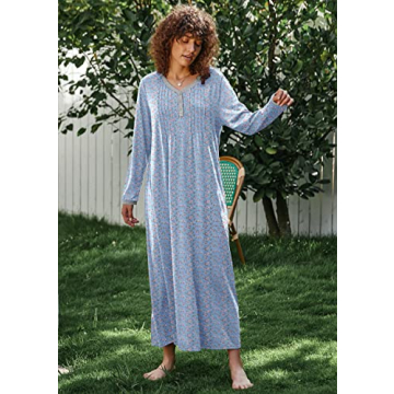 Ekouaer Women's Long Sleeve Nightgown - Sleepwear S-4XL