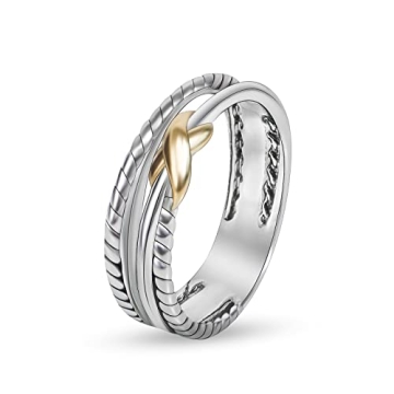 Myshiwu Designer Jewelry for Women Two-tone Crossover Twisted Cable Wire Band Ring Fashion Brand Jew...