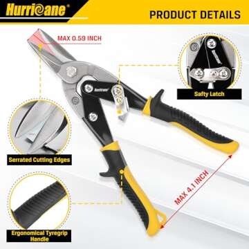 HURRICANE 3 pc Aviation Tin Snips Set - Premium Metal Cutter Shears with Ergonomical Grip