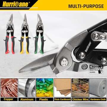 HURRICANE 3pc Aviation Tin Snips Set for Sheet Metal Cutting