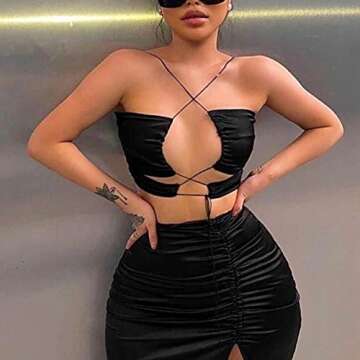 Stylish SAFRISIOR Black Criss Cross Crop Top for Women