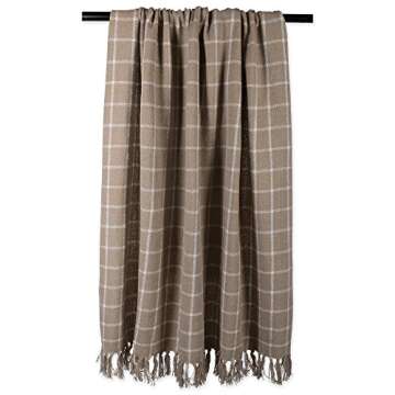 DII Transitional Checked Plaid Woven Throw, 50x60, Stone