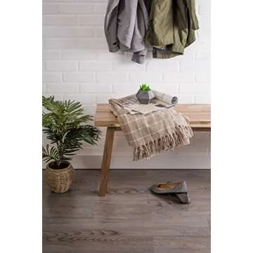 DII Transitional Checked Plaid Woven Throw, 50x60, Stone