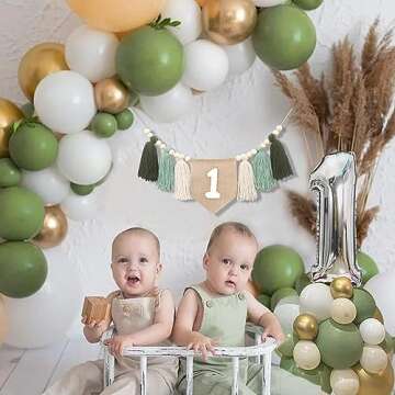 BOOMPA Wild One 1st Birthday High Chair Banner - Wood Bead Tassel Garland - First Birthday Party Tassel Banner - Jungle Safari 1st Birthday Photo Backdrop