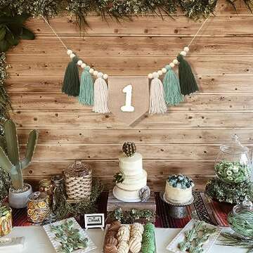 BOOMPA Wild One 1st Birthday High Chair Banner - Wood Bead Tassel Garland - First Birthday Party Tassel Banner - Jungle Safari 1st Birthday Photo Backdrop