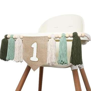 BOOMPA Wild One 1st Birthday High Chair Banner - Wood Bead Tassel Garland - First Birthday Party Tassel Banner - Jungle Safari 1st Birthday Photo Backdrop