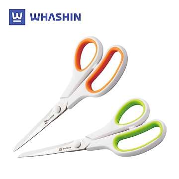 WHASHIN Two-Tone Scissors (705) - Multipurpose, Ultra Sharp Blade Shears, Softgrip, Stainless Steel Sewing, Comfort TPR Grip, Crafting Scissors for Office and Home (White & Orange)