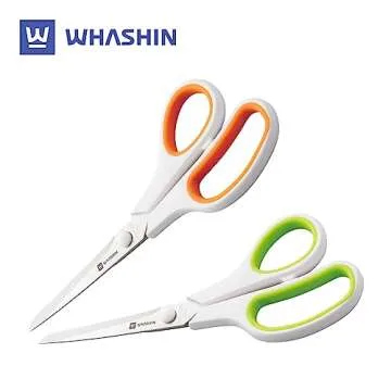 WHASHIN Two-Tone Scissors (705) - Multipurpose, Ultra Sharp Blade Shears, Softgrip, Stainless Steel Sewing, Comfort TPR Grip, Crafting Scissors for Office and Home (White & Orange)