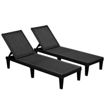 Devoko Outdoor Chaise Lounge Chair Set of 2 for Outside Pool Patio, Adjustable Waterproof Easy Assem...