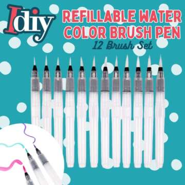 Refillable Water Color Brush Pen Set of 12 (3 Different Thicknesses & 4 of Each Size) Multi Purpose ...