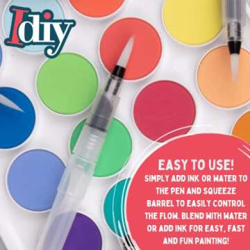 Refillable Water Color Brush Pen Set of 12 (3 Different Thicknesses & 4 of Each Size) Multi Purpose Artist Grade Watercolor Brushes for DIY Painting & Lettering