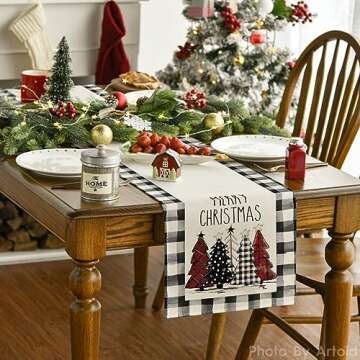 Artoid Mode Buffalo Plaid Xmas Trees 2PCS Merry Christmas Table Runner, Seasonal Winter Holiday Kitc...