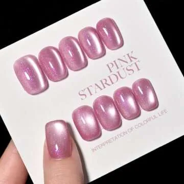 GAOY Pink Cat Eye Gel Nail Polish, 16ml Glitter Holographic Nail Polish with Magnet, Reflective Tran...