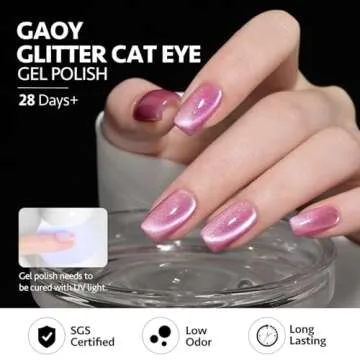GAOY Pink Cat Eye Gel Nail Polish, 16ml Glitter Holographic Beauty