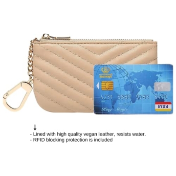 Daisy Rose Quilted Keychain Pouch & Coin Purse - Beige