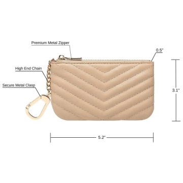 Daisy Rose Quilted Keychain Pouch & Coin Purse - Beige