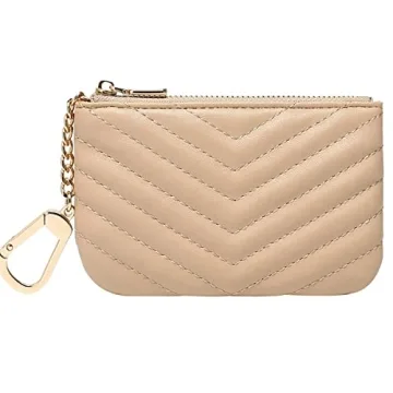 Daisy Rose Quilted Keychain Pouch & Coin Purse - Beige