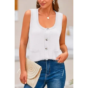 PRETTYGARDEN Women's Spring Knitted Vest Blouse with Pockets