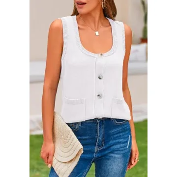 PRETTYGARDEN Women's Spring Knitted Vest Blouse with Pockets