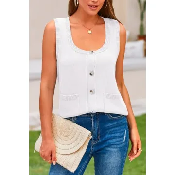 PRETTYGARDEN Women's Spring Knitted Vest Blouse with Pockets