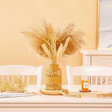 ZENS Rattan Boho Vase, Hand Woven Wicker Cover Glass Flower Vase for Pampas Grass, Artistic Boho Style Fall Vase Country Vase for Fall Flower Decor, Home Table Centerpiece, Farmhouse Decorative