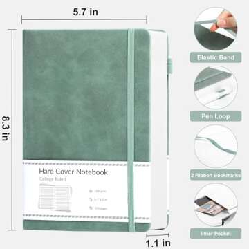 CAGIE Lined Journal Notebook, 320 Pages College Ruled Notebook, 100 Gsm Paper Thick Journal, B5 Hard...