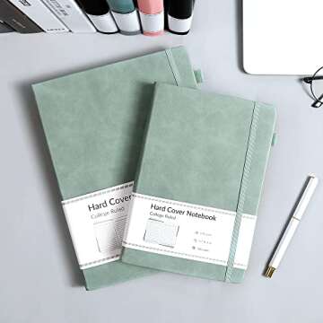 CAGIE Lined Journal Notebook, 320 Pages College Ruled Notebook, 100 Gsm Paper Thick Journal, B5 Hardcover Leather Journals for Writing Women Men, 7.6x10In, Green