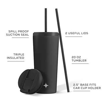 JoyJolt Triple Insulated 20oz Tumbler with Lid and Straw (2 Each) Vacuum Double Wall Stainless Steel...