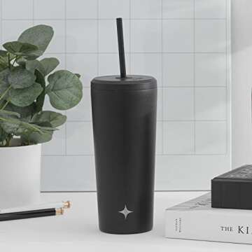 JoyJolt Triple Insulated 20oz Tumbler with Lid and Straw (2 Each) Vacuum Double Wall Stainless Steel Tumbler, Copper Lined for 12Hr Hold/Cold Drinks. Leakproof Water Bottle, Tea or Iced Coffee Cup