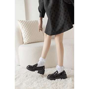 AMHRLINGTO Lace Ruffle Frilly Socks for Women - Lace Ankle Socks with Bow (White-1 Pairs)