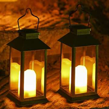 Tomshine 2 Pack Solar Lanterns - Outdoor Hanging LED Candle Lights