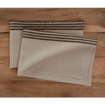 Solino Home Linen Kitchen Towels Set of 2 – Black and Natural 17 x 26 Inch – 100% Pure Linen Far...