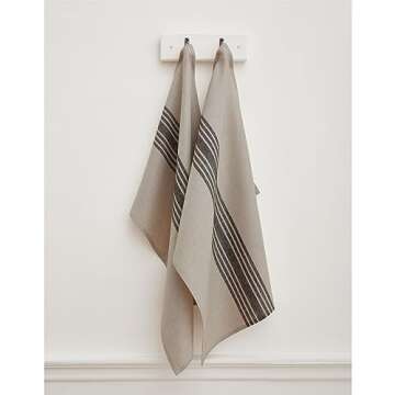 Solino Home Linen Kitchen Towels Set of 2 – Black and Natural 17 x 26 Inch – 100% Pure Linen Farmhouse Kitchen/Tea Towels– Machine Washable and Handcrafted from European Flax