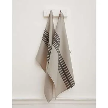 Solino Home Linen Kitchen Towels Set of 2 – Black and Natural 17 x 26 Inch – 100% Pure Linen Farmhouse Kitchen/Tea Towels– Machine Washable and Handcrafted from European Flax