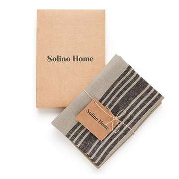 Solino Home Linen Kitchen Towels Set of 2 – Black and Natural 17 x 26 Inch – 100% Pure Linen Farmhouse Kitchen/Tea Towels– Machine Washable and Handcrafted from European Flax