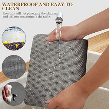 Placemats Set of 4, Placemat with Coasters Heat Stain Scratch Resistant Non-Slip Waterproof Oil-Proof Washable Wipeable Outdoor Indoor for Dining Patio Table Kitchen Decor and Kids(Grey 4)