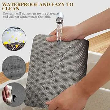 Placemats Set of 4, Placemat with Coasters Heat Stain Scratch Resistant Non-Slip Waterproof Oil-Proof Washable Wipeable Outdoor Indoor for Dining Patio Table Kitchen Decor and Kids(Grey 4)