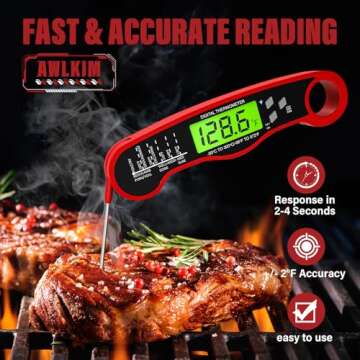 Digital Meat Thermometer for Cooking - Waterproof Kitchen Thermometer with Backlight and Hold, Fast ...