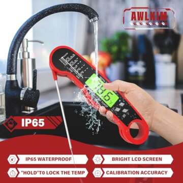 Digital Meat Thermometer for Cooking - Waterproof Kitchen Thermometer with Backlight and Hold, Fast Instant Read Food Thermometer, Candy Making, Outside Grill, Stocking Stuffers for Adult Men-2 Pack