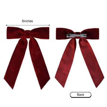 2PCS Red Velvet Hair Bows Hair Clips 5" Big Fall Alligator Clips Hair Accessories for Women Girls To...