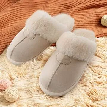 DREAM PAIRS Women's House Slippers Indoor Fuzzy Fluffy Furry Cozy Home Bedroom Comfy Winter Cute Warm Outdoor Shoes FuzzyEasy,Size 10,Sand,SOFIE-05