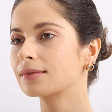 WOWSHOW Gold Mini Hoops for Women Chunky 14K Plated