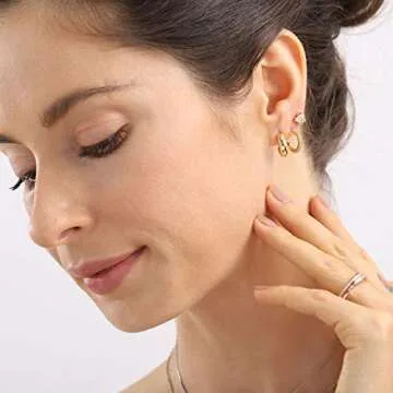 WOWSHOW Gold Mini Hoops for Women Chunky 14K Plated